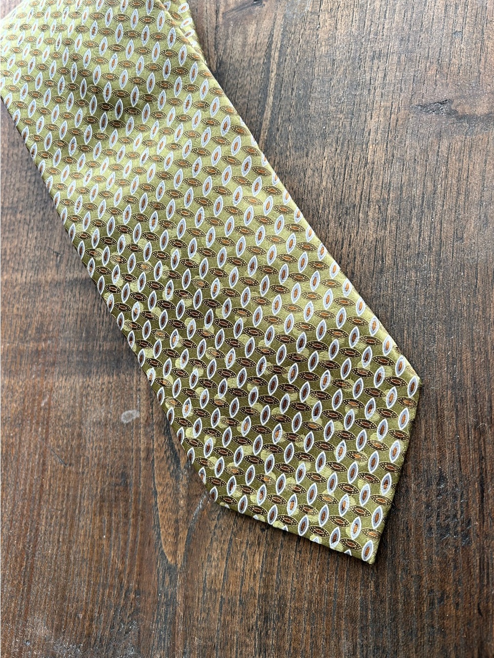 Ermenegildo Zegna Olive and White Geometric Silk Tie
